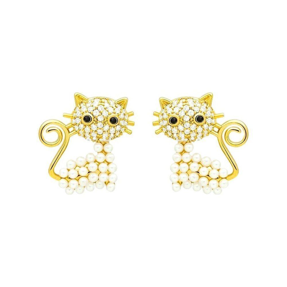 Womens ZL Pear & Rhinestone Cat Earrings
